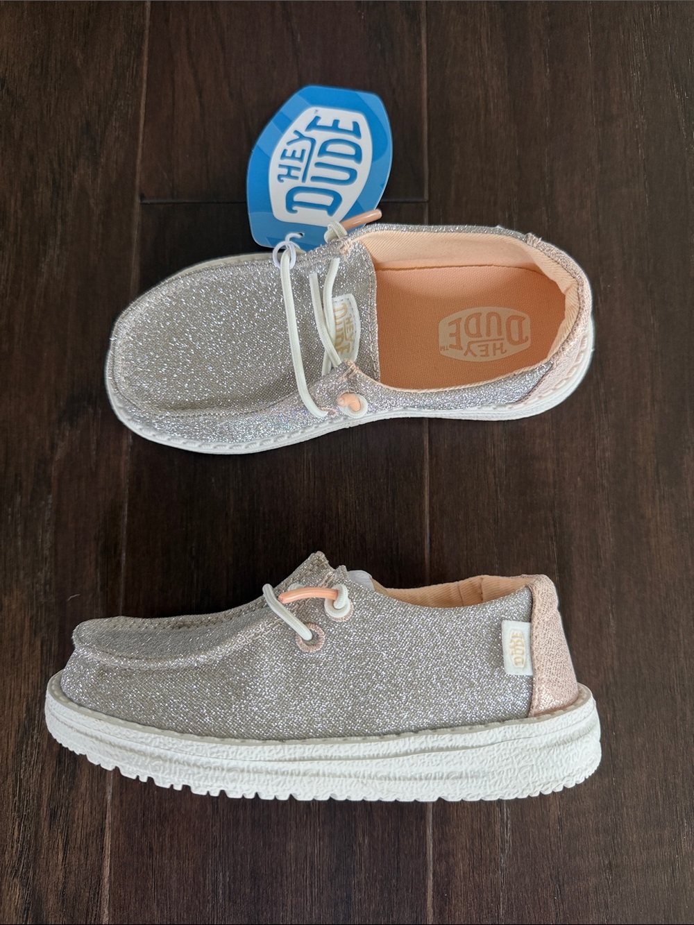 Hey Dude Kids Silver Glitter Slip-On Sneakers with Peach Interior